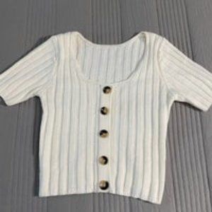 Cropped cream faux button down cardigan